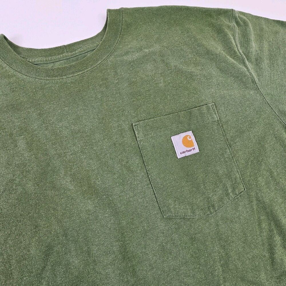Carhartt Mens 2XL Loose Fit Pocket T Shirt Green Workwear Heavyweight Logo Tee